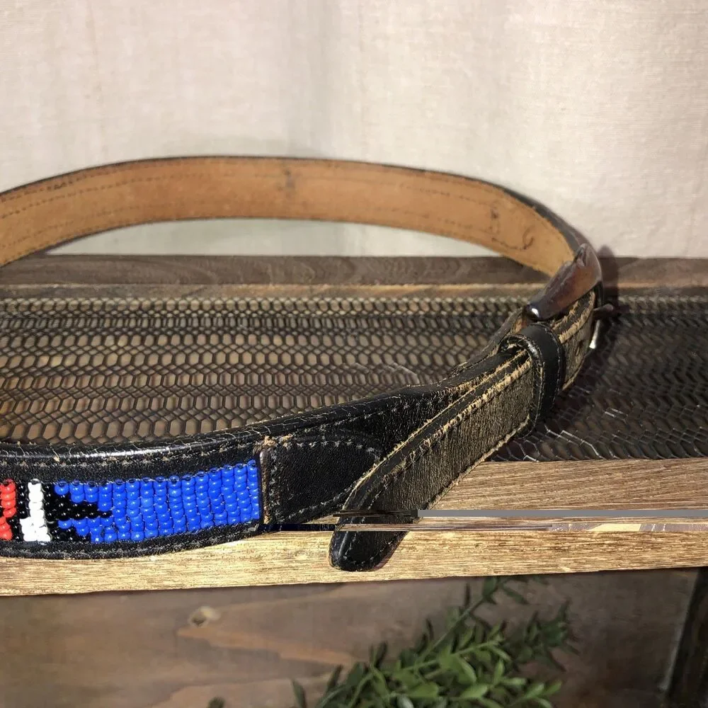 Vintage Justin’s Leather Belt Child 513BK Southwest Beaded Seed Bead 26 in USA